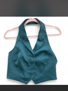 House of Harlow 1960 Teal Satin Halter Vest